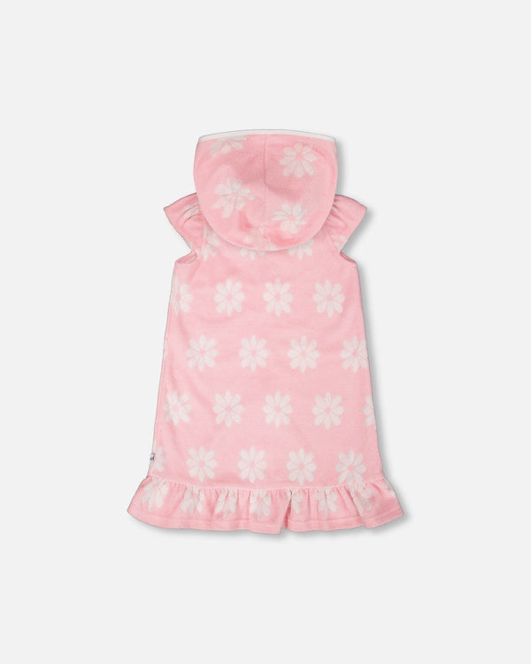 Deux Par Deux Girls Beach Dress with Zip & Hoodie   H30OG80   White Flowers On Pink