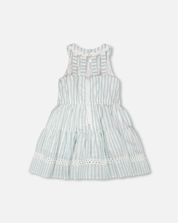 Deux Par Deux Girls Tiered Dress   H30Q89    Light Blue Eyelet Stripe