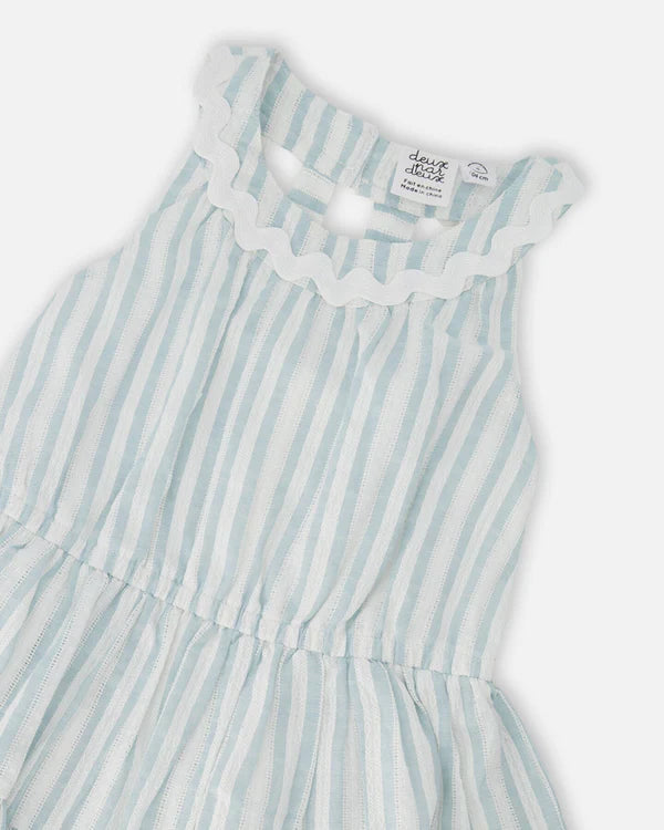 Deux Par Deux Girls Tiered Dress   H30Q89    Light Blue Eyelet Stripe