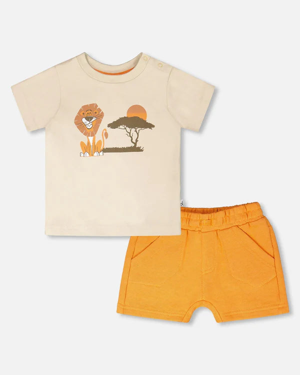 Deux Par Deux Baby Boy Tee Shirt And Short Set    H30S10   Fog