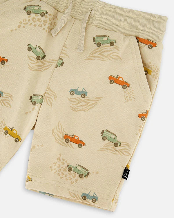 Deux Par Deux Baby Boy French Terry Shorts   H30S28   Printed Safari Jeep
