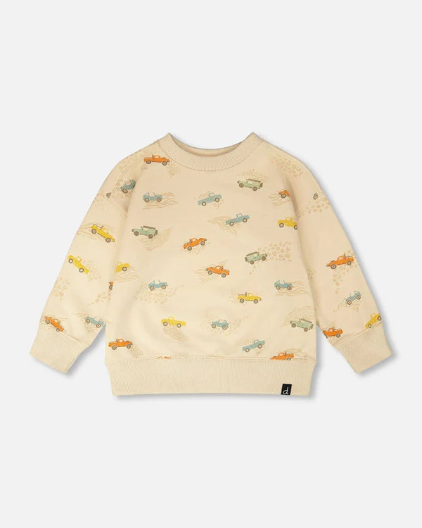 Deux Par Deux Boys French Terry Sweatshirt   H30S31   Printed Safari Jeeps