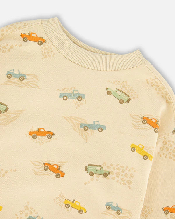Deux Par Deux Boys French Terry Sweatshirt   H30S31   Printed Safari Jeeps