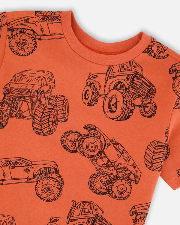 Deux Par Deux Short Sleeve Tee   H30U72   Printed Monster Trucks