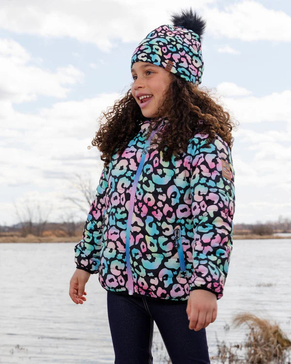 Deux Par Deux Quilted Mid Season Jacket   H30W45   Printed Rainbow Leopard