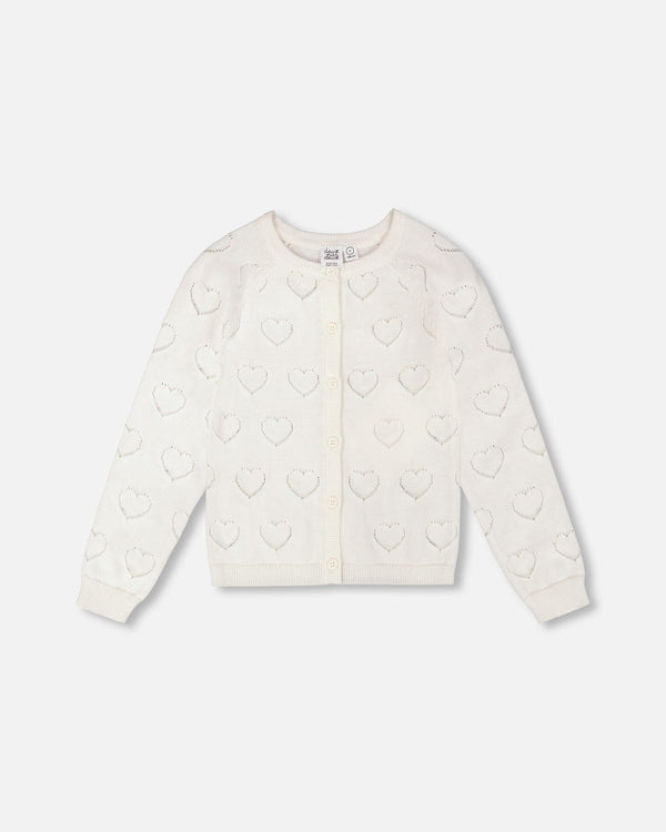 Deux Par Deux Girls Pointelle Knit Cardigan   H30YGT30  Off White