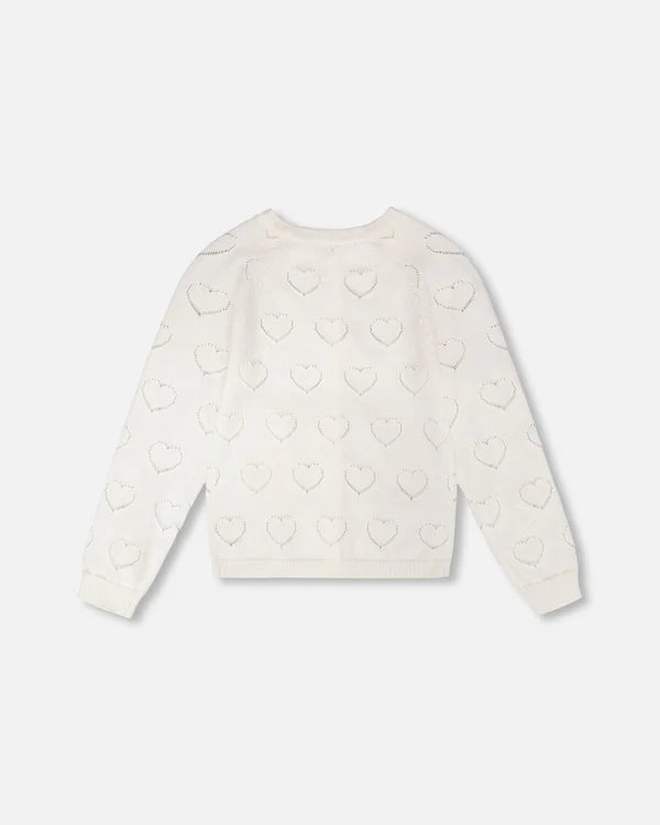 Deux Par Deux Girls Pointelle Knit Cardigan   H30YGT30  Off White