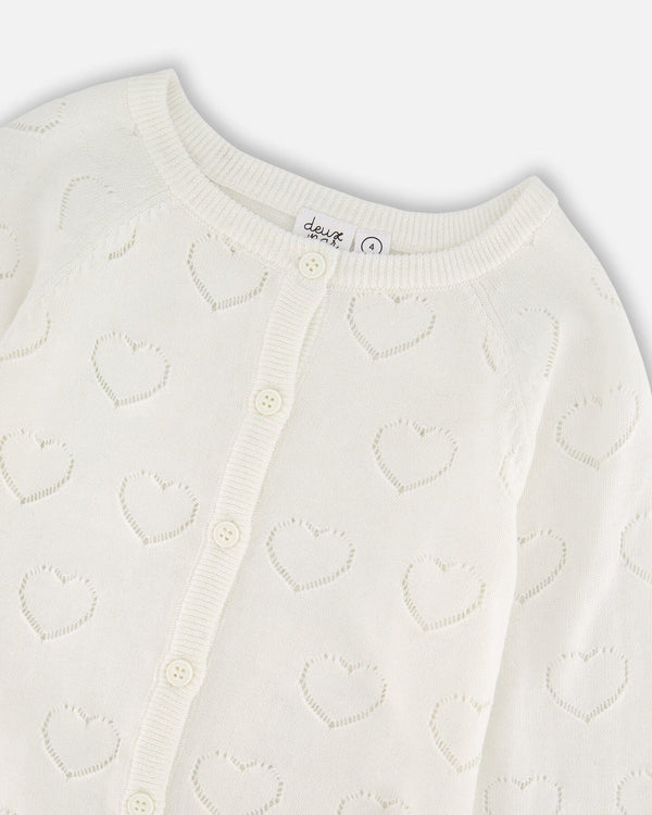 Deux Par Deux Girls Pointelle Knit Cardigan   H30YGT30  Off White
