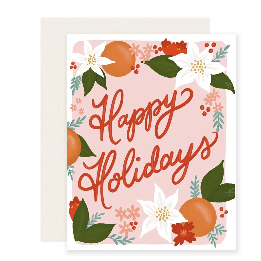 Christmas Card  HOL 061  Orange Floral Holiday