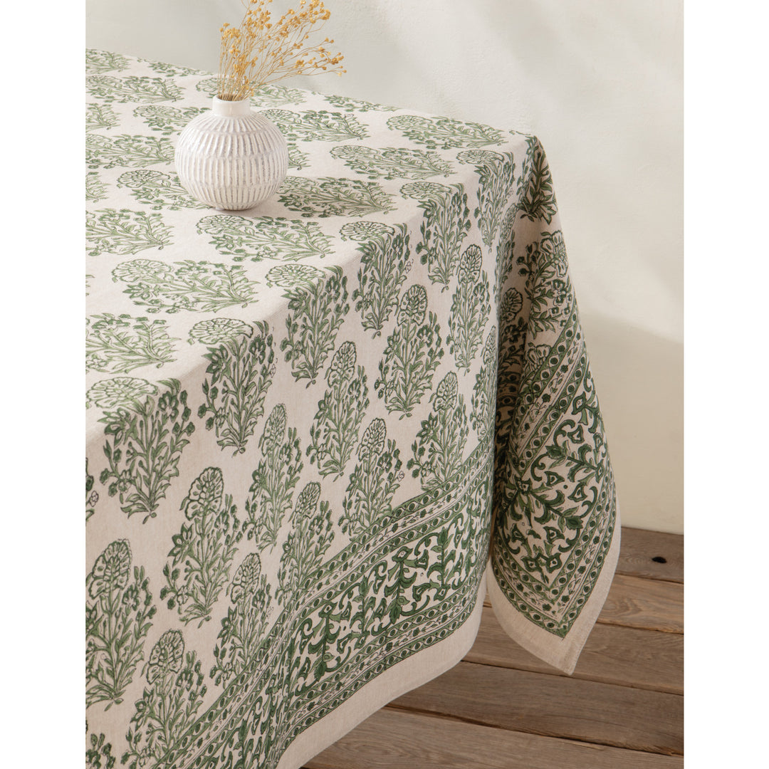 Danica Block Print Tablecloth - Viridian