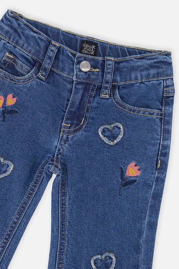 Deux Par Deux Baby Girl Jeans With Embroidery   J20F20B   Navy Denim