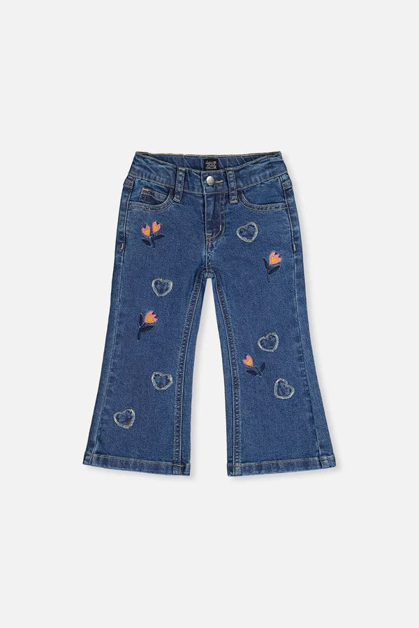 Deux Par Deux Girls Denim Jeans With Embroidery   J20F20   Navy Denim