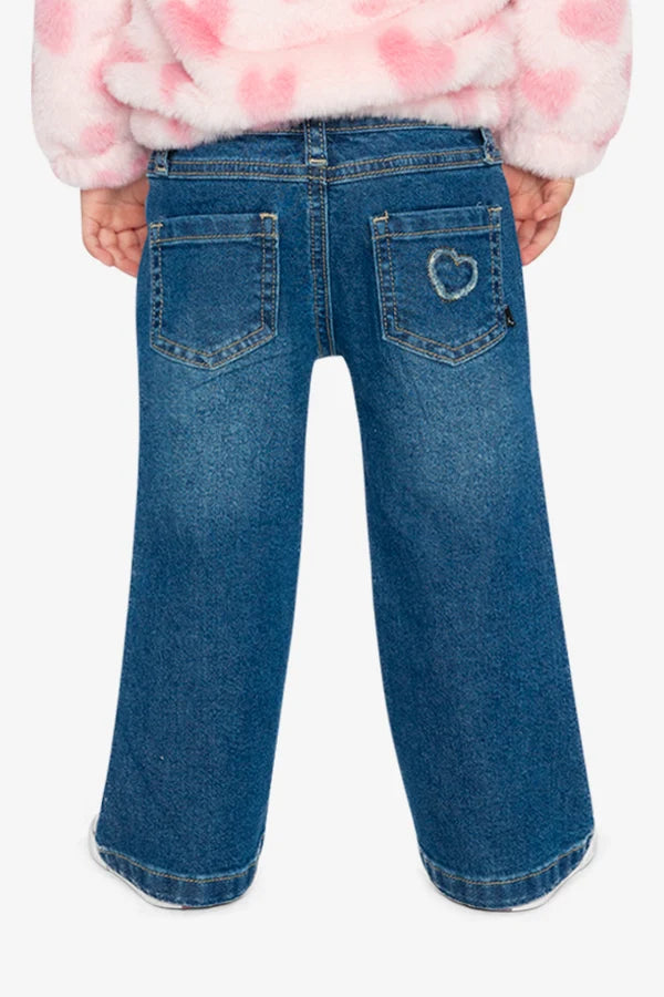 Deux Par Deux Girls Denim Jeans With Embroidery   J20F20   Navy Denim