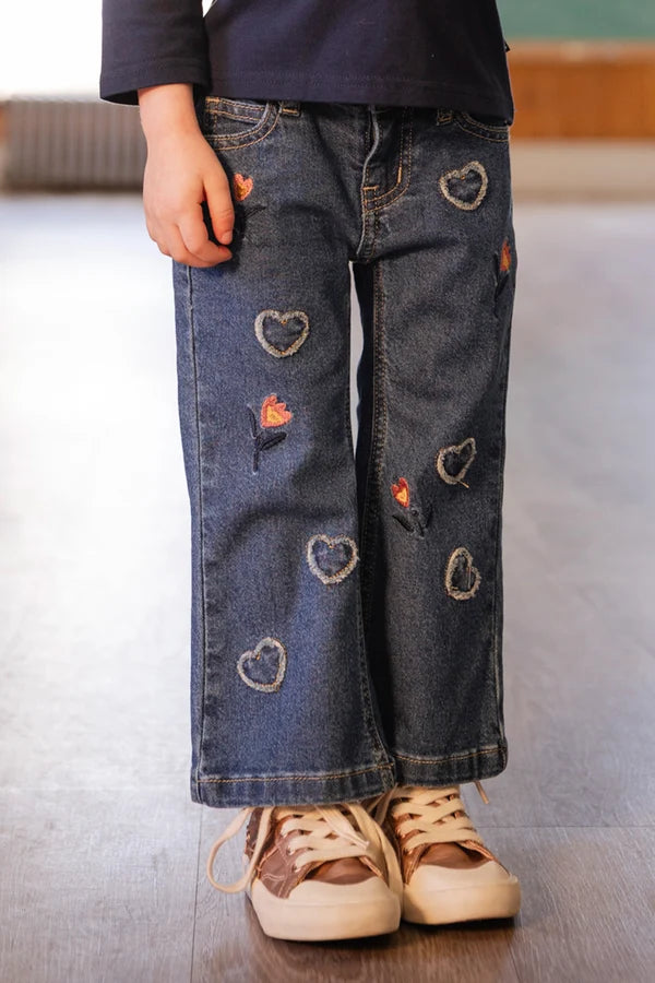 Deux Par Deux Girls Denim Jeans With Embroidery   J20F20   Navy Denim