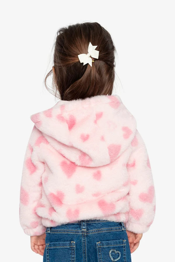 Deux Par Deux Girls Faux Fur Jacket With Hood   J20F50   Jacquard Hearts