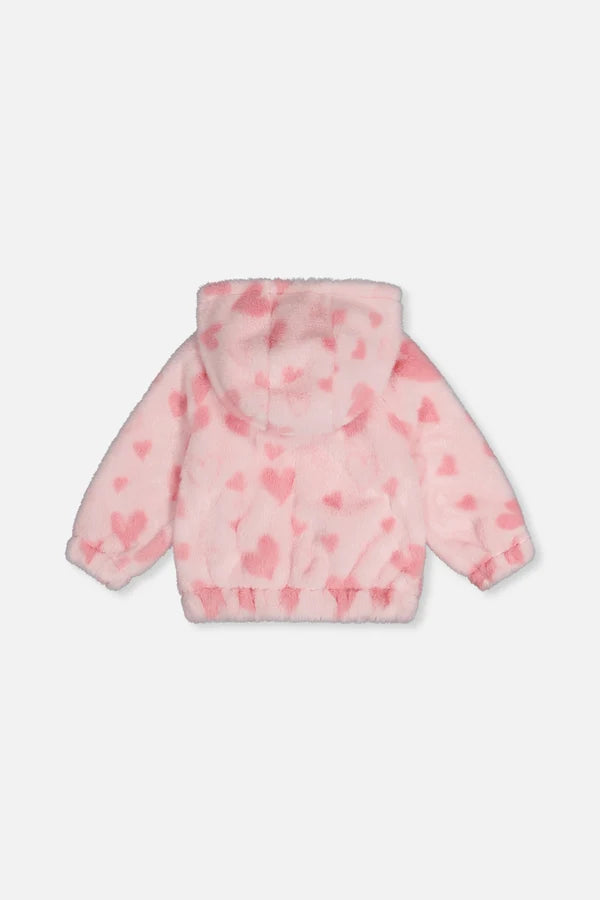 Deux Par Deux Girls Faux Fur Jacket With Hood   J20F50   Jacquard Hearts