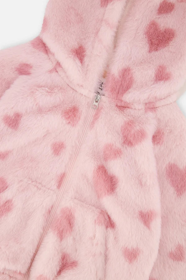 Deux Par Deux Girls Faux Fur Jacket With Hood   J20F50   Jacquard Hearts