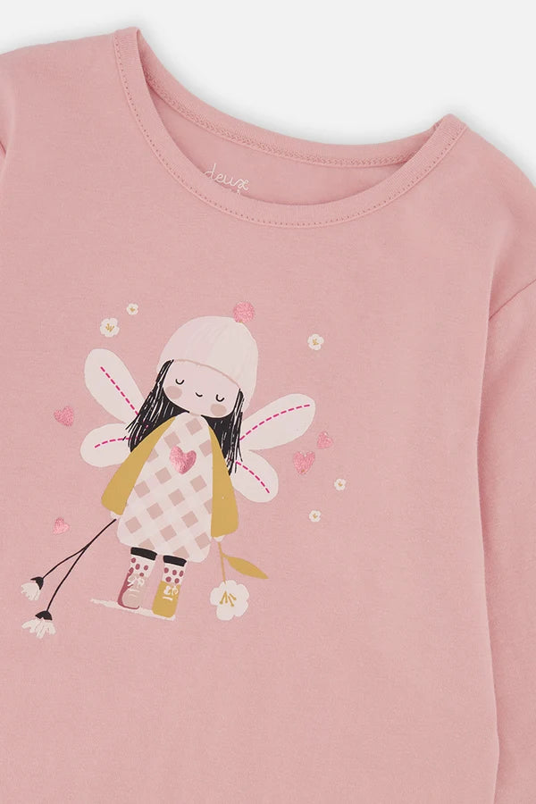 Deux Par Deux Baby Girl Long Sleeve Tee   J20F70B   Silver Pink