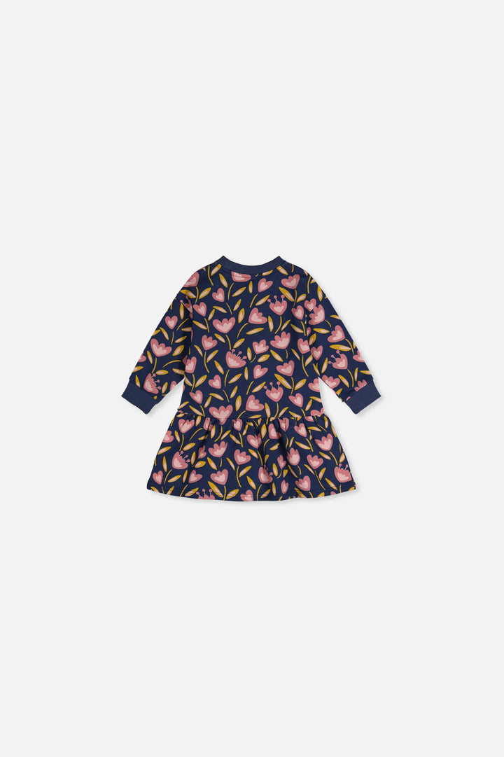 Deux Par Deux Baby Girl French Terry Dress   J20F87B   Printed Tulips