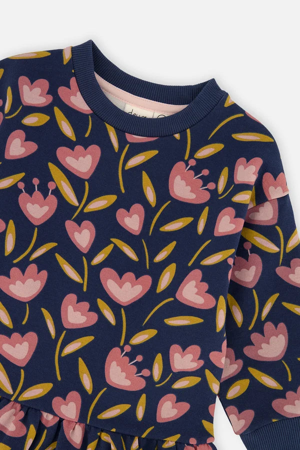 Deux Par Deux Baby Girl French Terry Dress   J20F87B   Printed Tulips