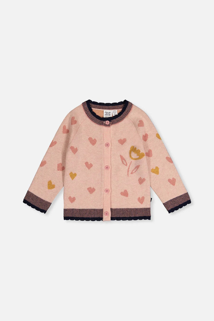 Deux Par Deux Girls Jacquard Knit Cardigan   J20FT32   Silver Pink