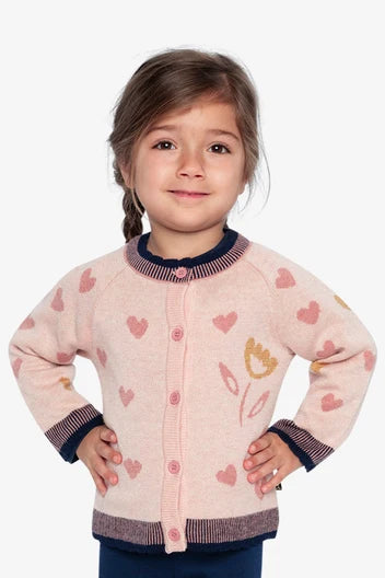 Deux Par Deux Girls Jacquard Knit Cardigan   J20FT32   Silver Pink