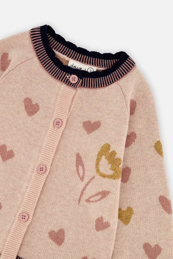 Deux Par Deux Girls Jacquard Knit Cardigan   J20FT32   Silver Pink