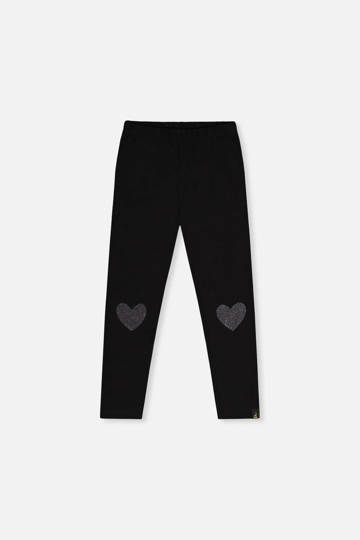 Deux Par Deux Girls Leggings With Heart Detail On Knee   J20H60    Anthracite