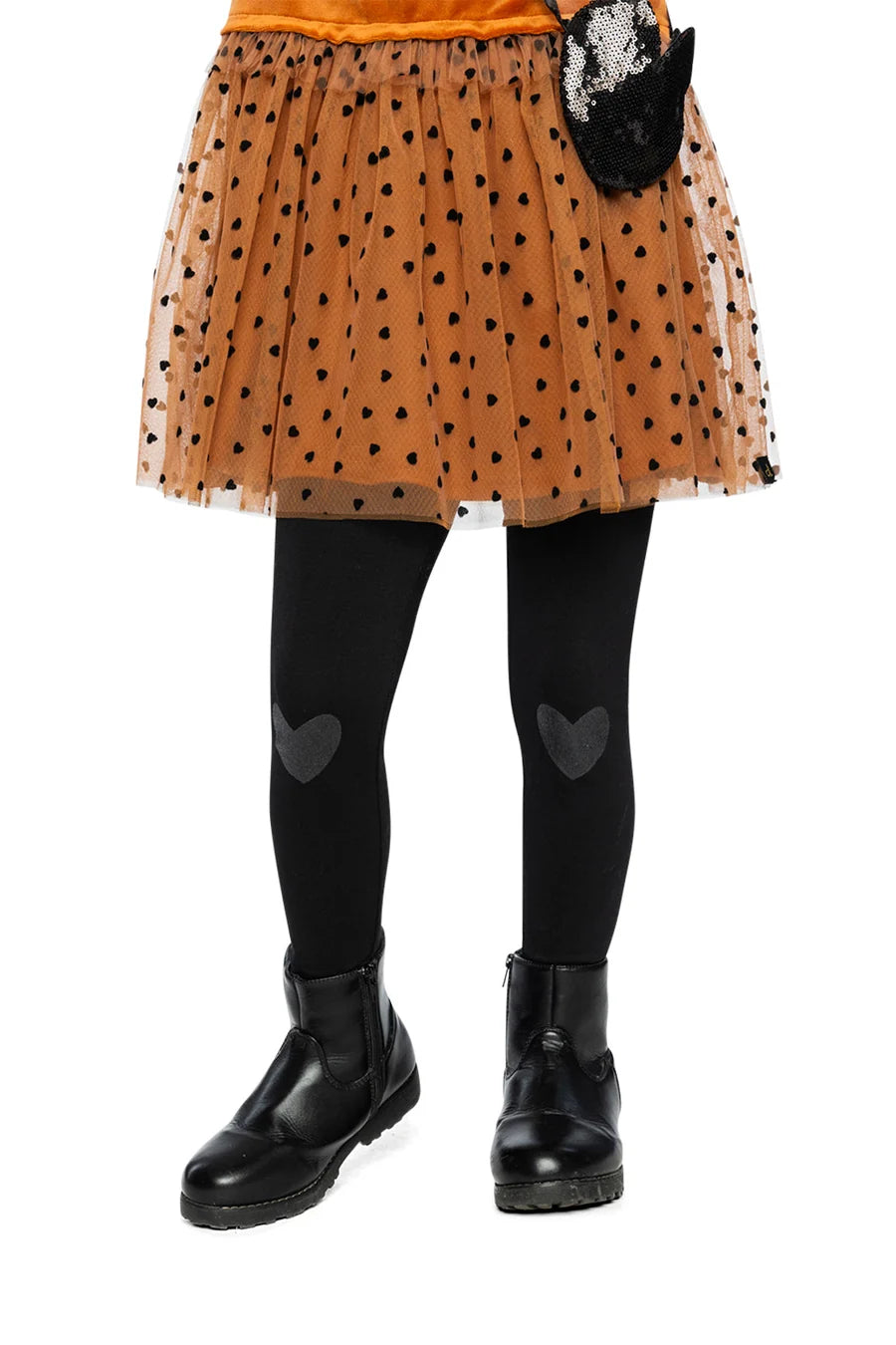 Deux Par Deux Girls Leggings With Heart Detail On Knee   J20H60    Anthracite