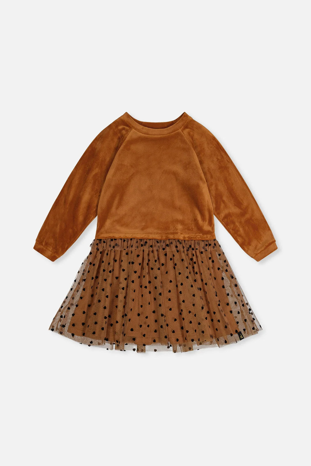 Deux Par Deux Girls Velvet & Tulle Dress   J20H86   Mocha Bisque