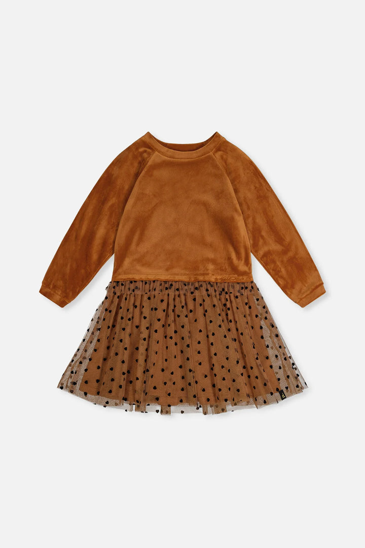 Deux Par Deux Girls Velvet & Tulle Dress   J20H86   Mocha Bisque