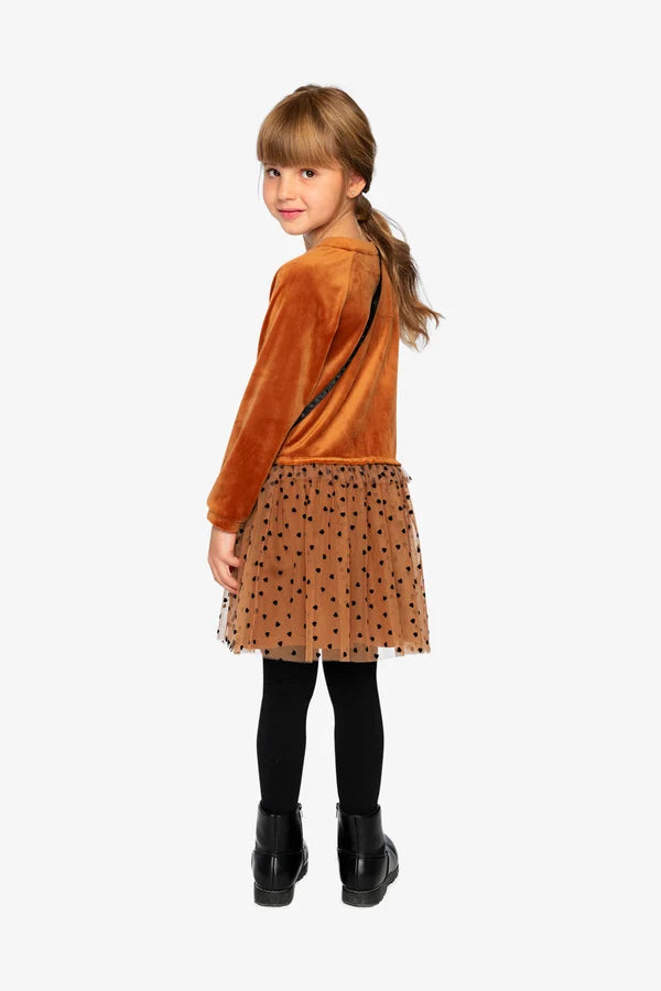 Deux Par Deux Girls Velvet & Tulle Dress   J20H86   Mocha Bisque