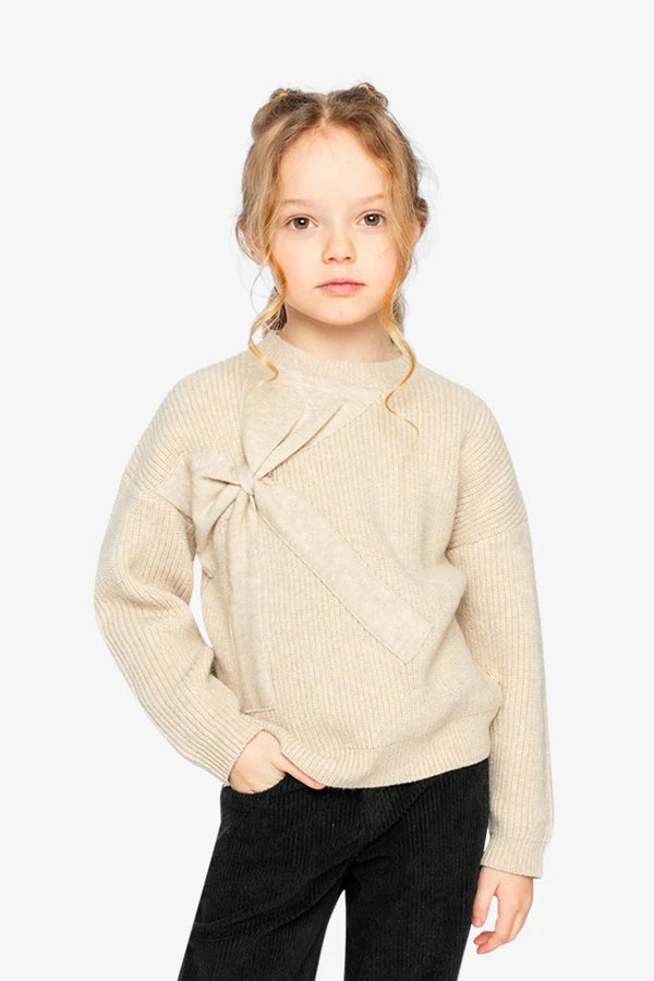 Deux Par Deux Girls Sweater With Bow   J20HT31   Off White