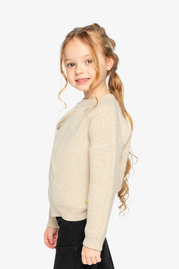 Deux Par Deux Girls Sweater With Bow   J20HT31   Off White