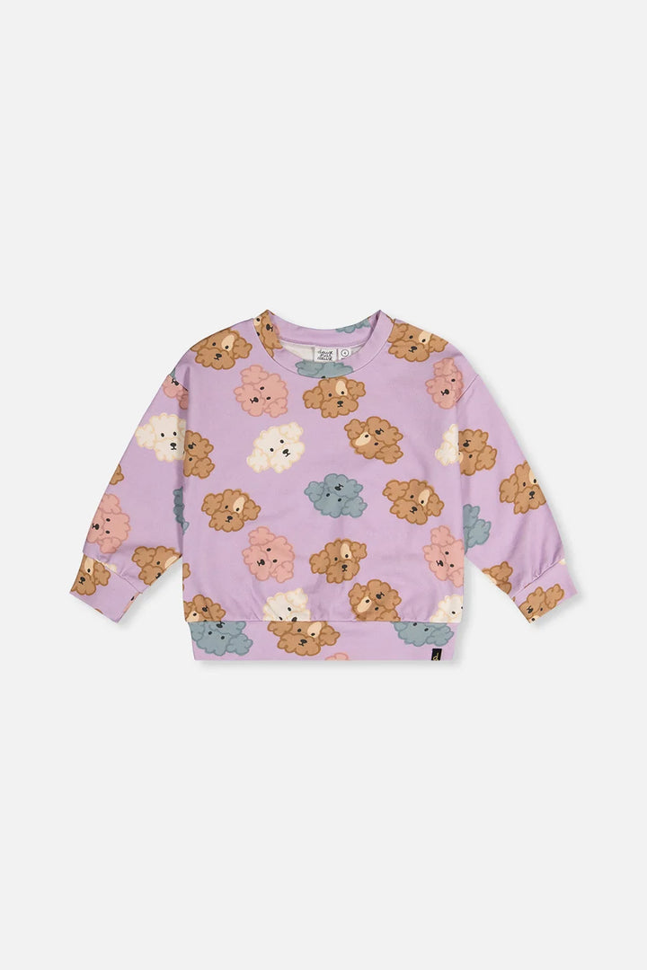 Deux Par Deux Girls Fleece Sweatshirt   J20I31   Printed Big Poodle