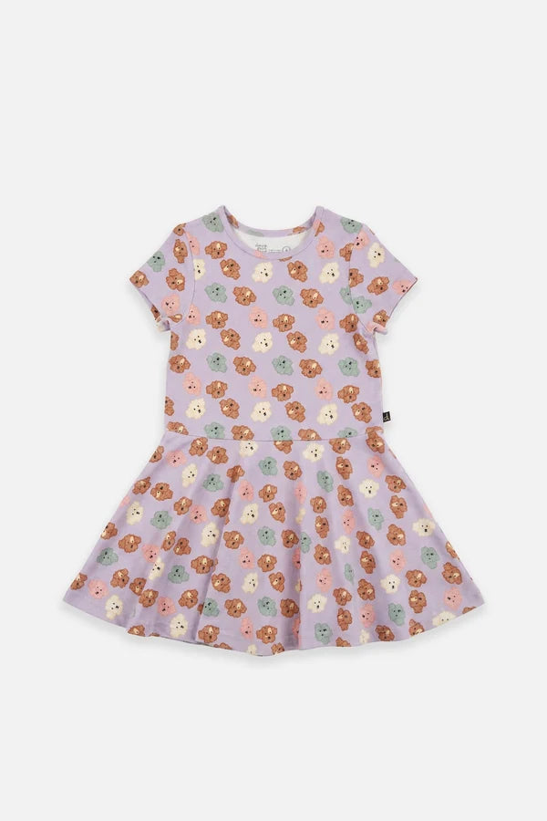 Deux Par Deux Girls Short Sleeve Dress   J20I85   Printed Small Poodle