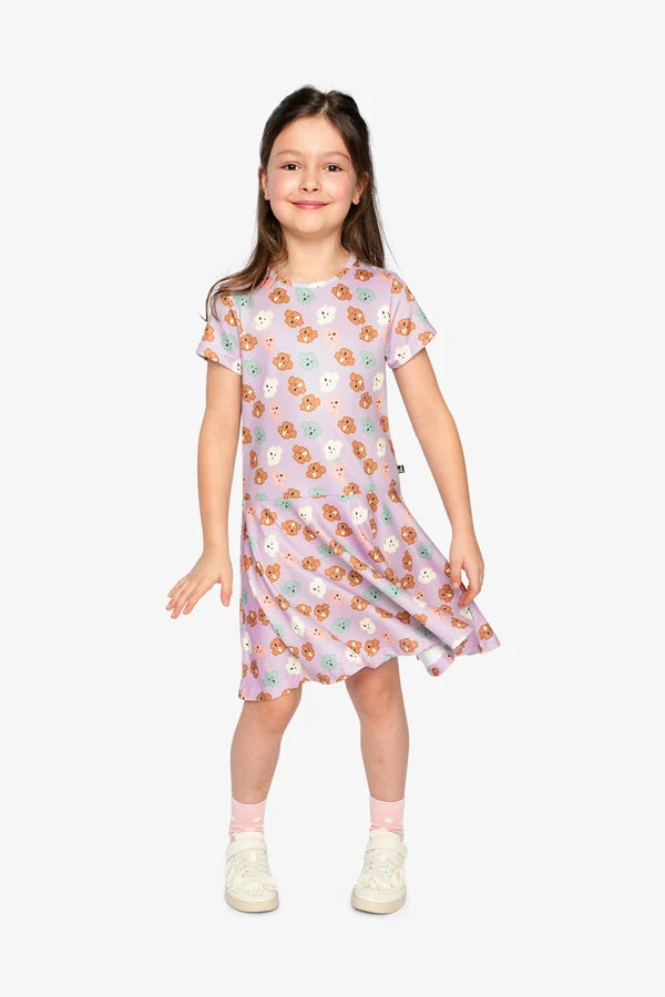 Deux Par Deux Girls Short Sleeve Dress   J20I85   Printed Small Poodle