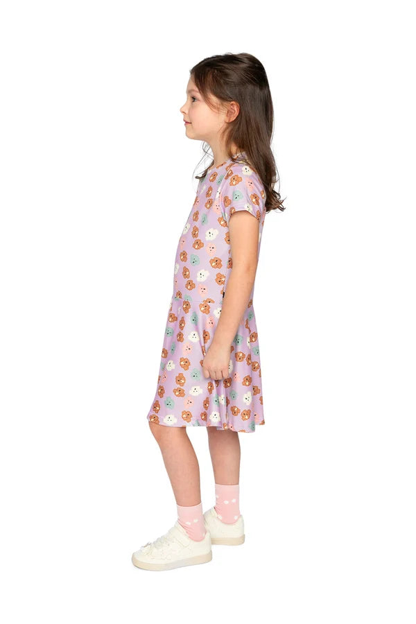 Deux Par Deux Girls Short Sleeve Dress   J20I85   Printed Small Poodle