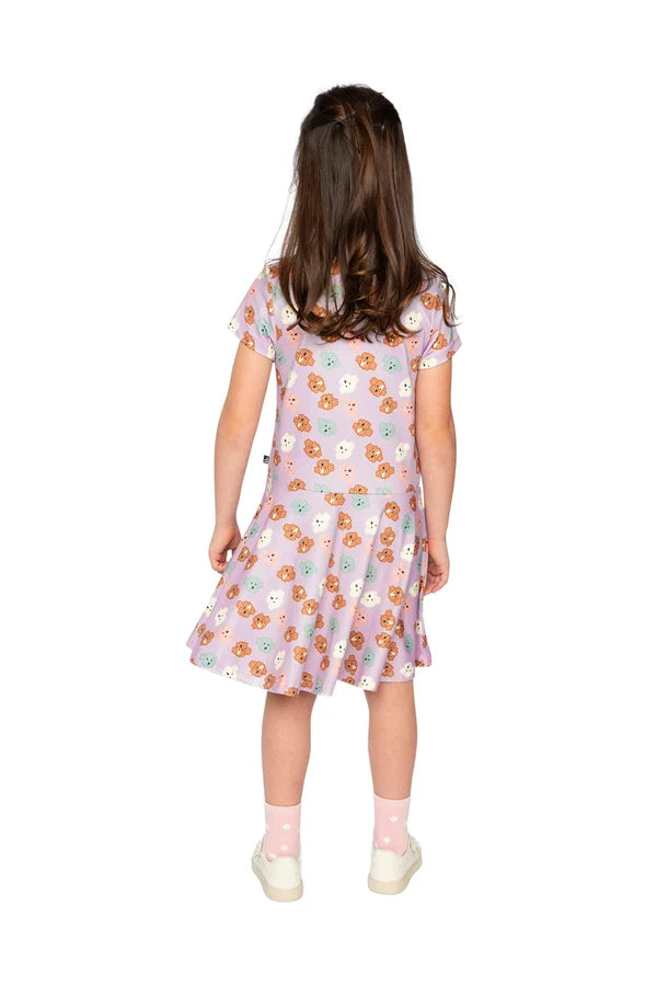 Deux Par Deux Girls Short Sleeve Dress   J20I85   Printed Small Poodle