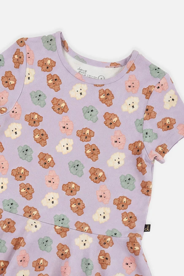 Deux Par Deux Girls Short Sleeve Dress   J20I85   Printed Small Poodle