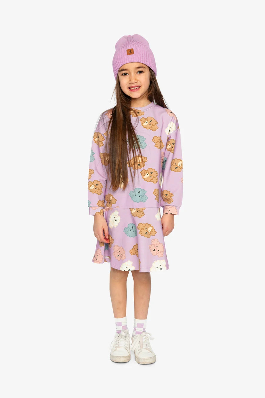 Deux Par Deux Girls French Terry Dress   J20I86   Printed Big Poodle