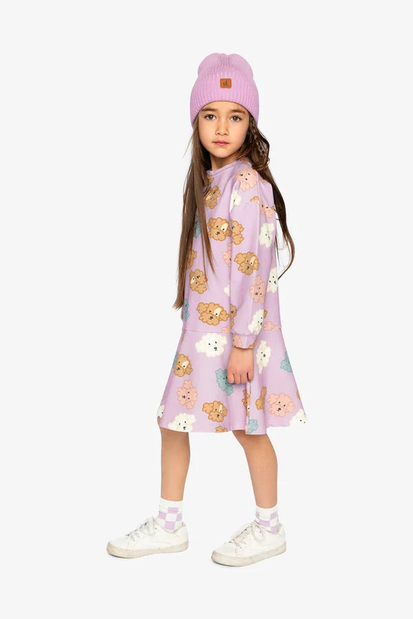 Deux Par Deux Girls French Terry Dress   J20I86   Printed Big Poodle