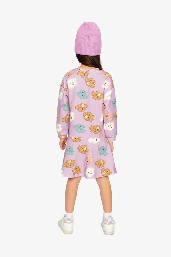 Deux Par Deux Girls French Terry Dress   J20I86   Printed Big Poodle