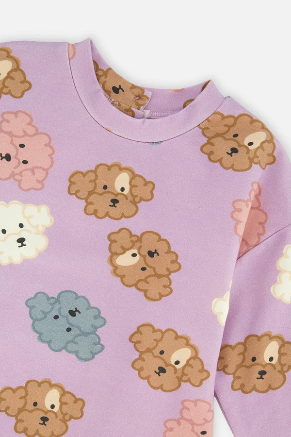 Deux Par Deux Girls French Terry Dress   J20I86   Printed Big Poodle