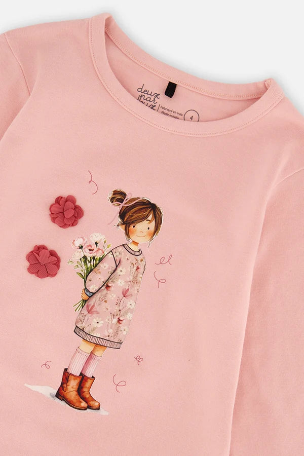 Deux Par Deux Girls Long Sleeve Tee   J20K70   Silver Pink