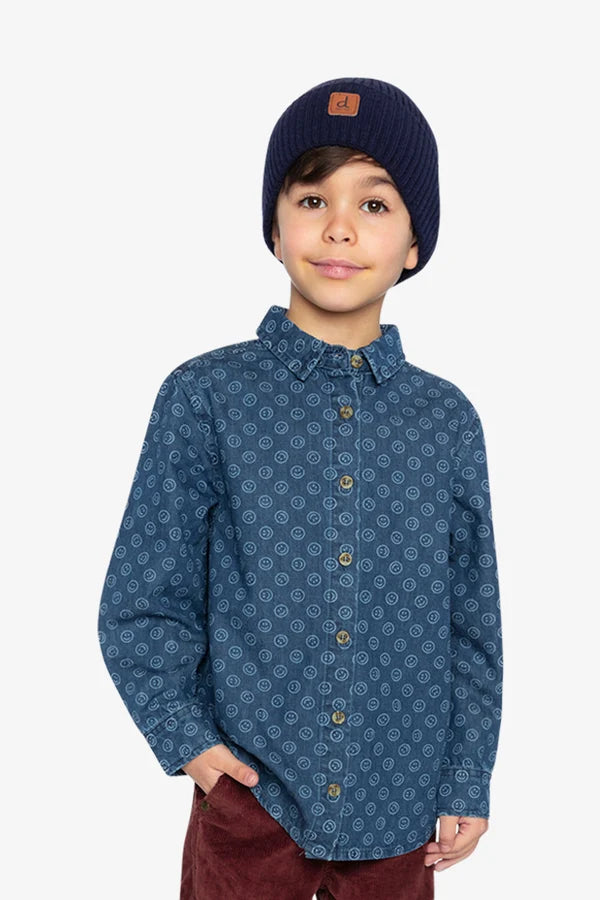 Deux Par Deux Chambray Button Up Shirt   J20M15   Smiley