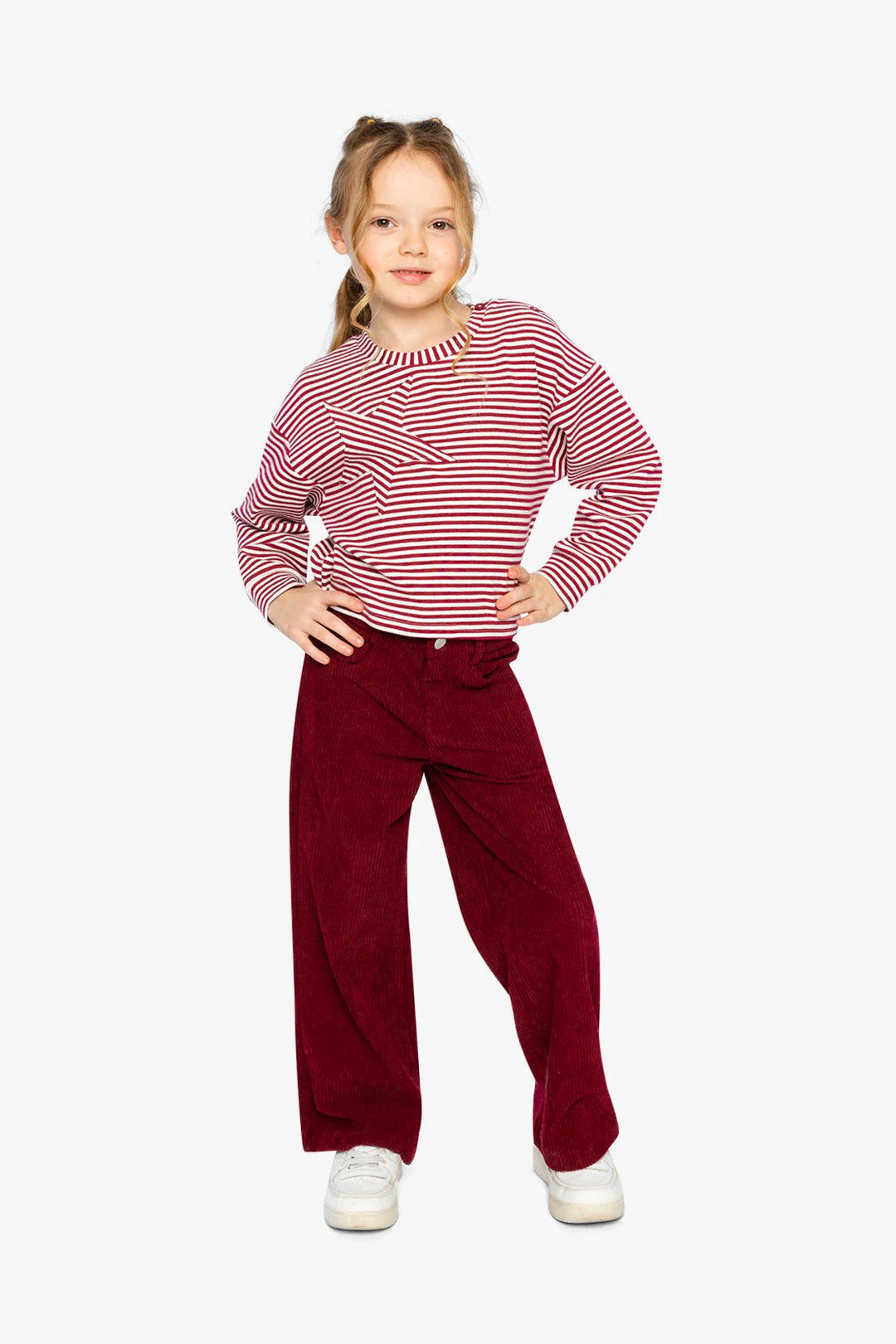 Deux Par Deux Girls Striped Jersey Top    J20M71   Burgundy Offwhite Stripes