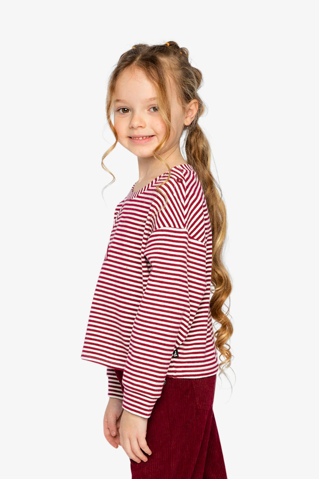 Deux Par Deux Girls Striped Jersey Top    J20M71   Burgundy Offwhite Stripes