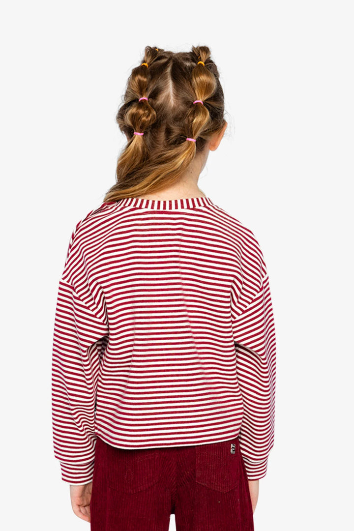 Deux Par Deux Girls Striped Jersey Top    J20M71   Burgundy Offwhite Stripes