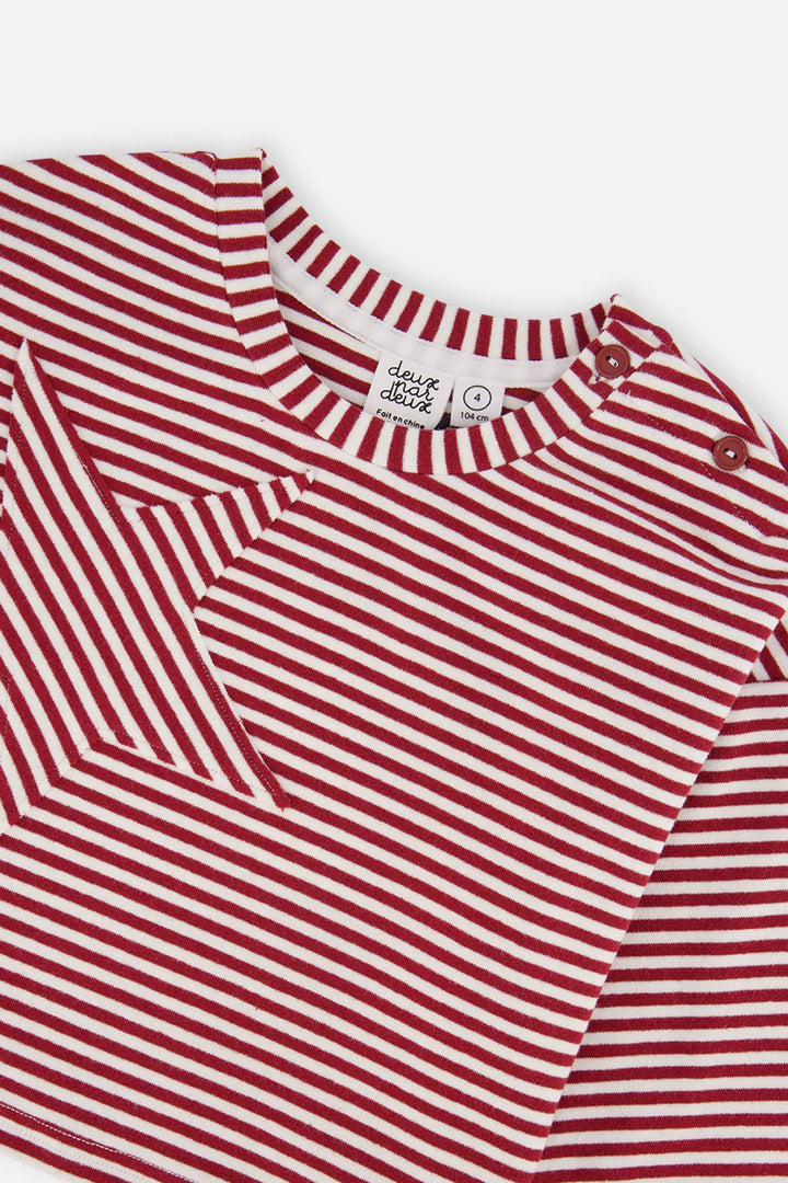 Deux Par Deux Girls Striped Jersey Top    J20M71   Burgundy Offwhite Stripes